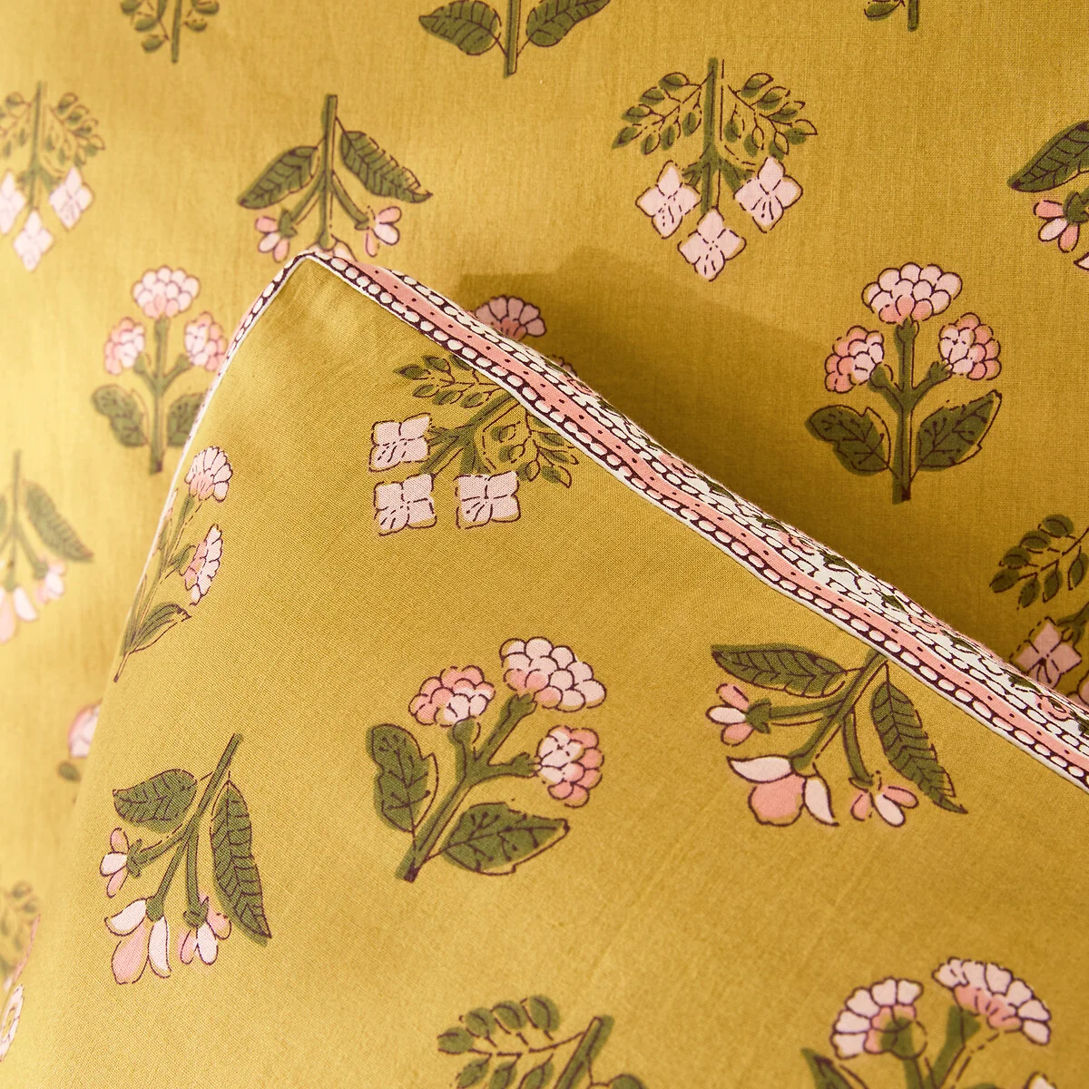 Vandi Ocre Floral Print Washed Cotton Pillowcase – image 4