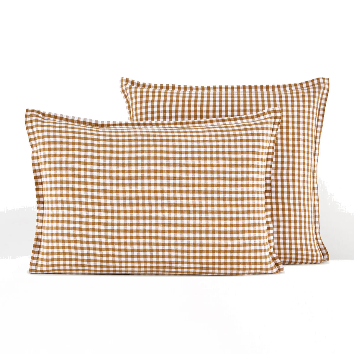 Acélie Bronze Gingham 100% Washed Linen Pillowcase – image 1