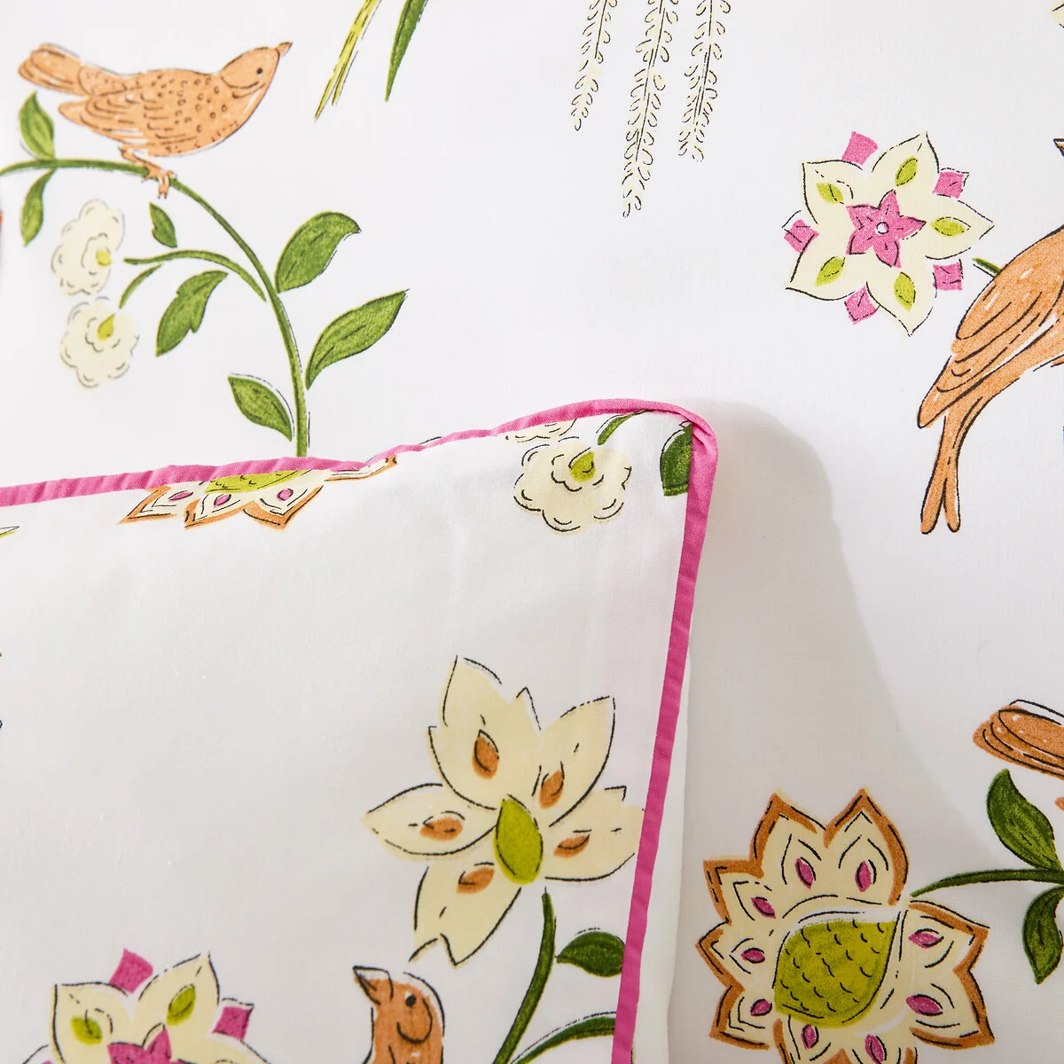 Nora Bird/Floral Print Cotton Percale Pillowcase – image 5