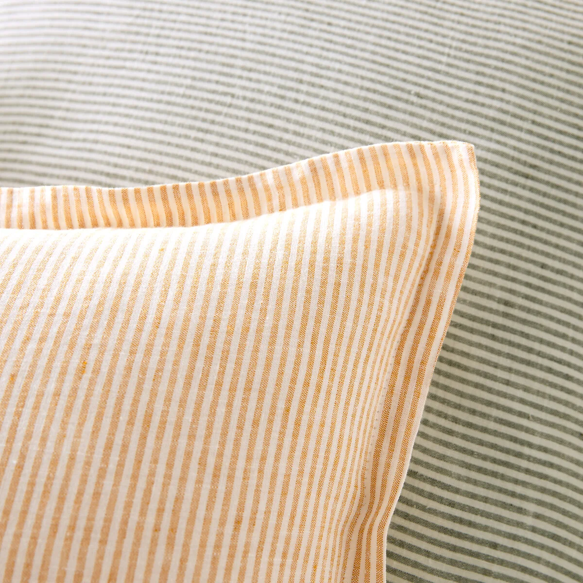 Limona Yellow Striped 100% Washed Linen Pillowcase – image 4