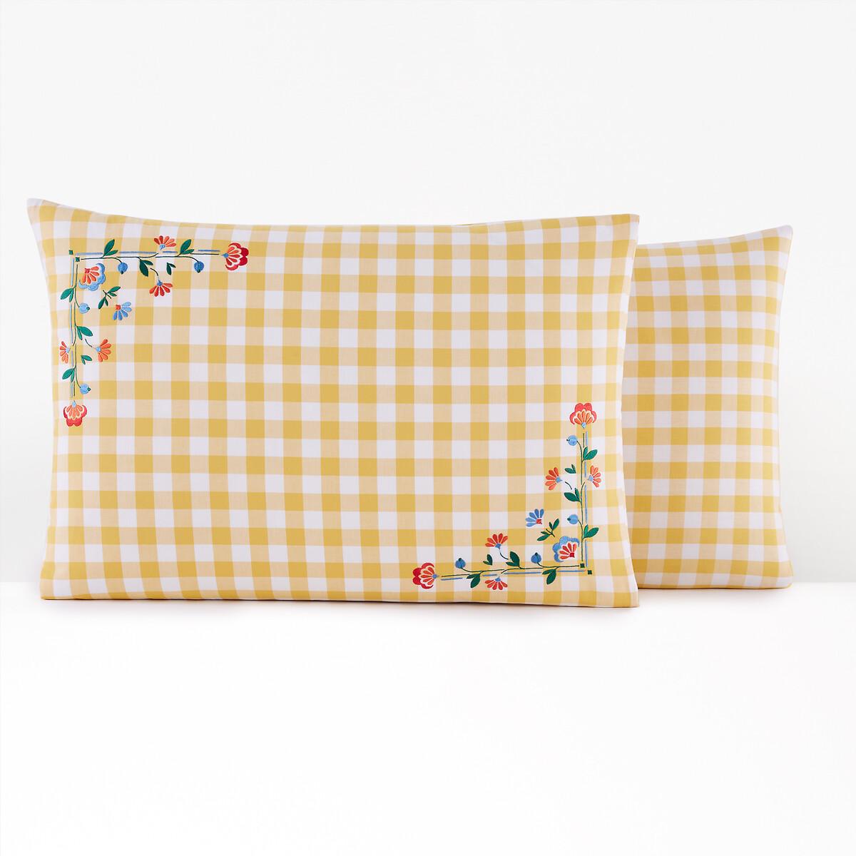 Alphée Gingham Embroidered 100% Cotton Pillowcase – image 2