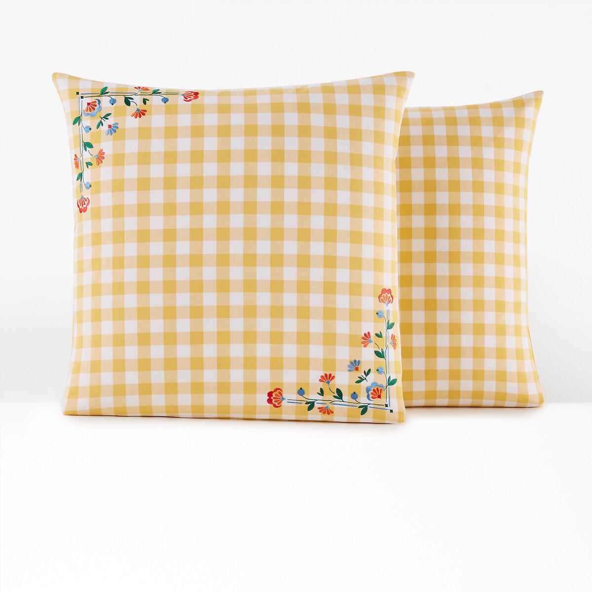 Alphée Gingham Embroidered 100% Cotton Pillowcase – image 3