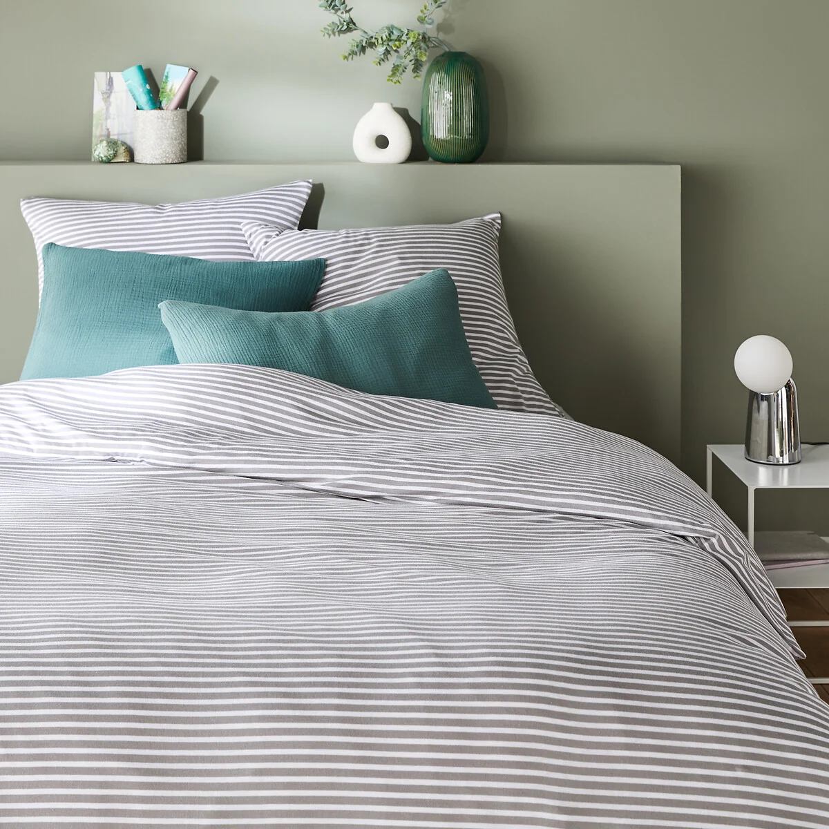 Dolsi Striped Grey Cotton/Modal Jersey Pillowcase – image 3