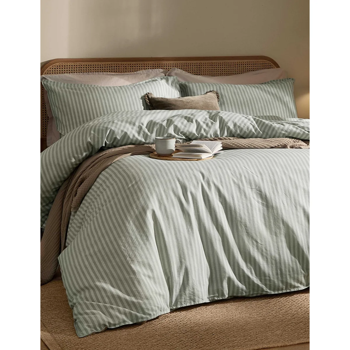 YARD Set of 2 Pure Cotton Marlow Striped Pillowcases Grey Mix – image 2