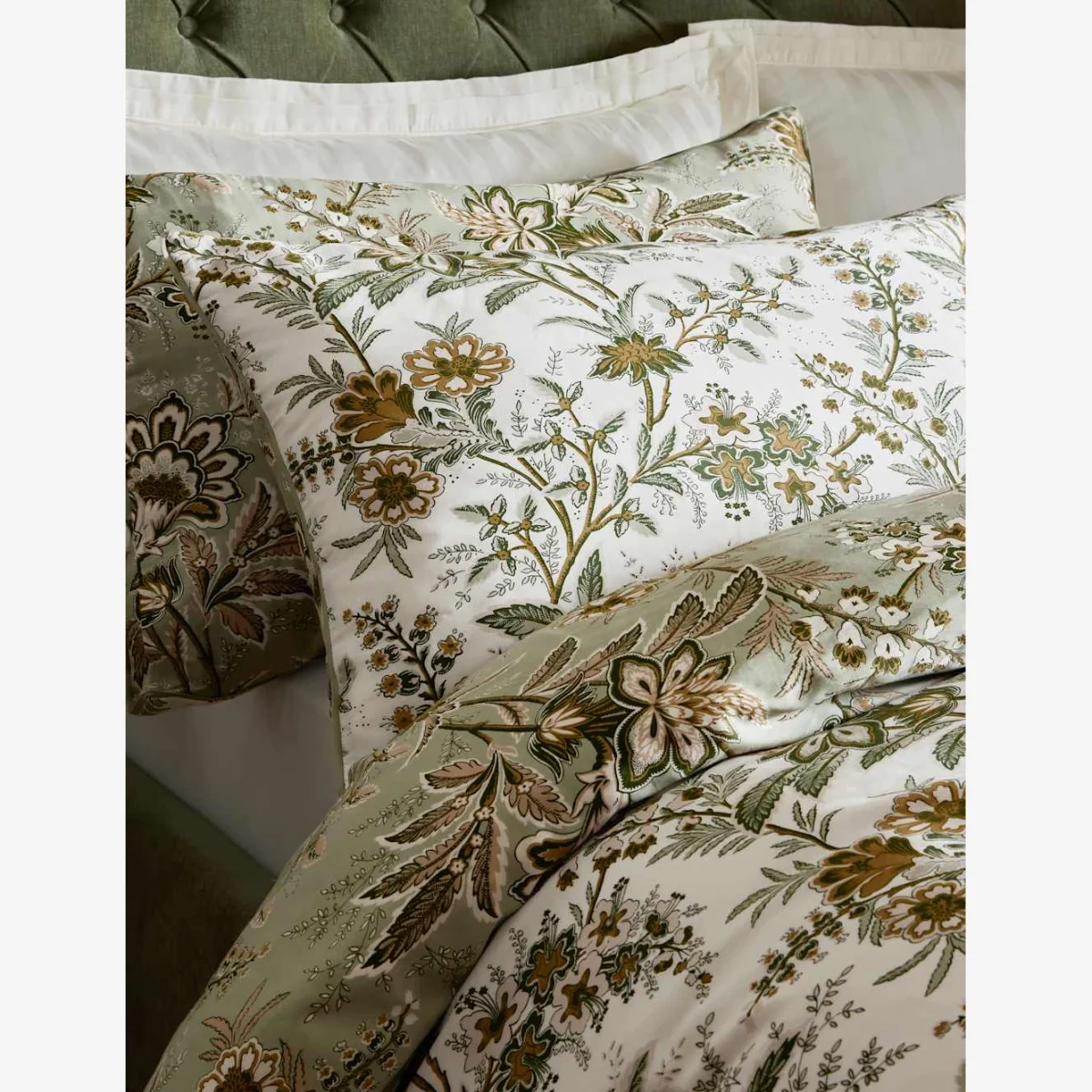Laura Ashley 2 Pack Pure Cotton Sateen Marlbrook Pillowcases Sage Mix – image 1
