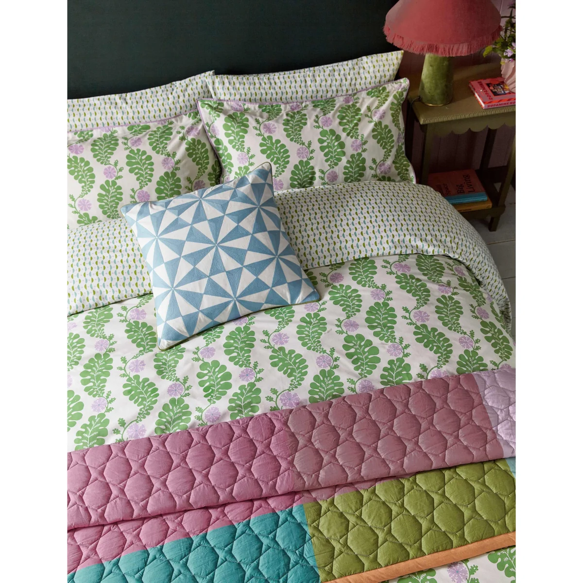 LAND & SHORE 2 Pack Pure Cotton Cece Patterned Pillowcases Green Mix – image 4