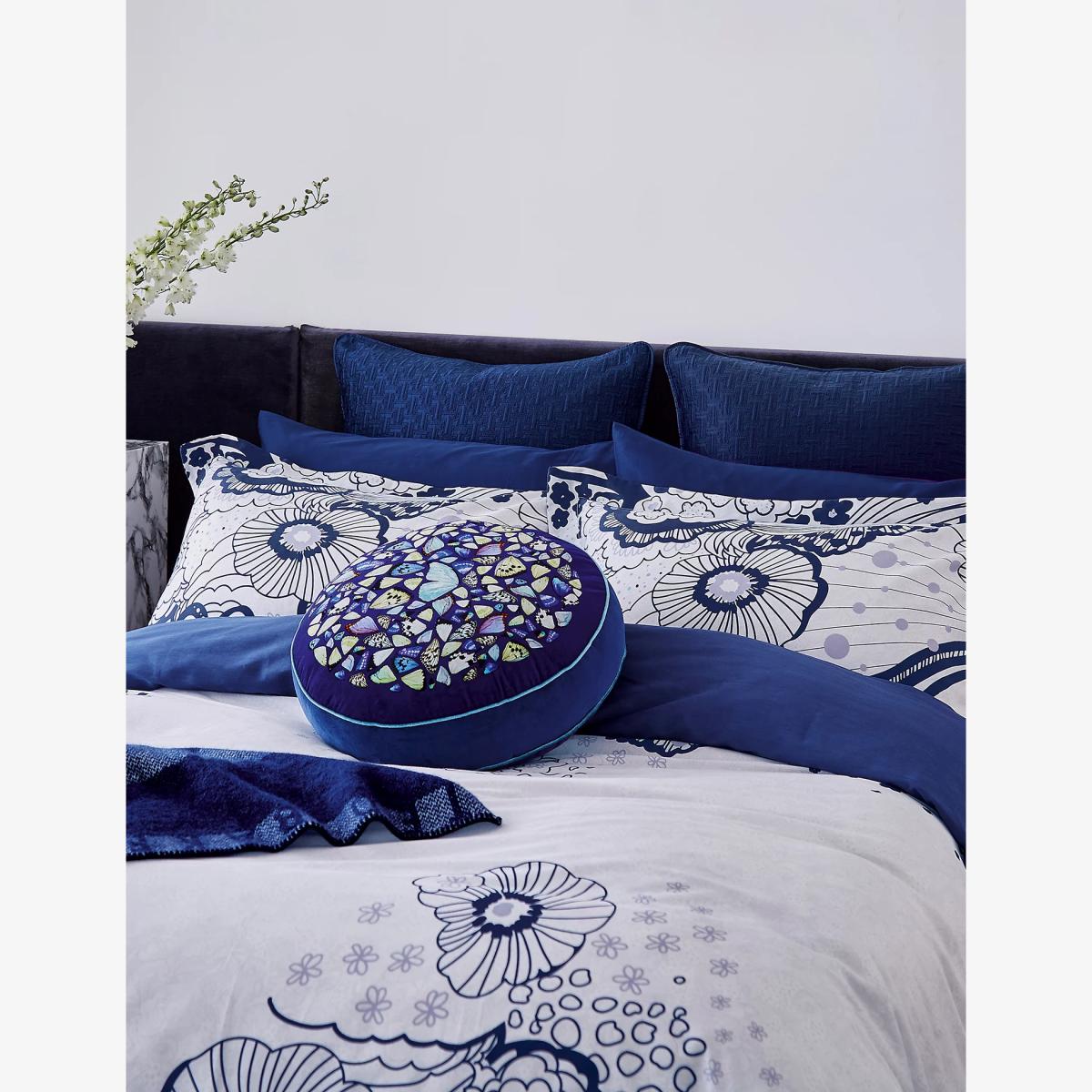 Ted Baker Pure Cotton Swirl Floral Oxford Pillowcase - Navy, Navy – image 1