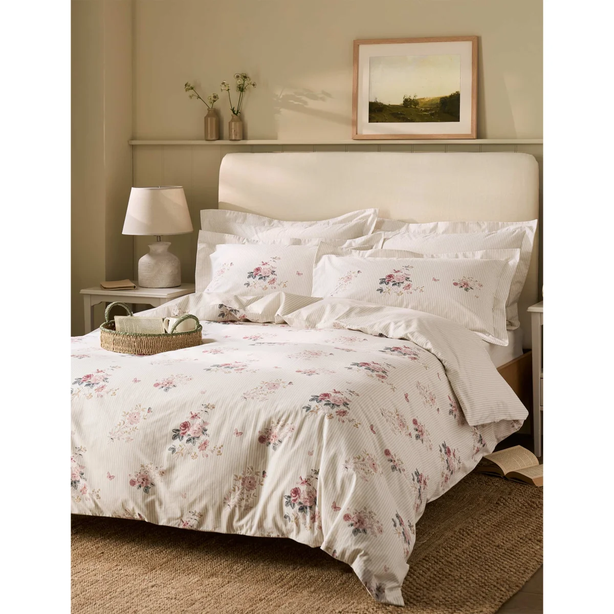 Sophie Allport 2 Pack Pure Cotton Vintage Rose Pillowcases Beige Mix – image 2