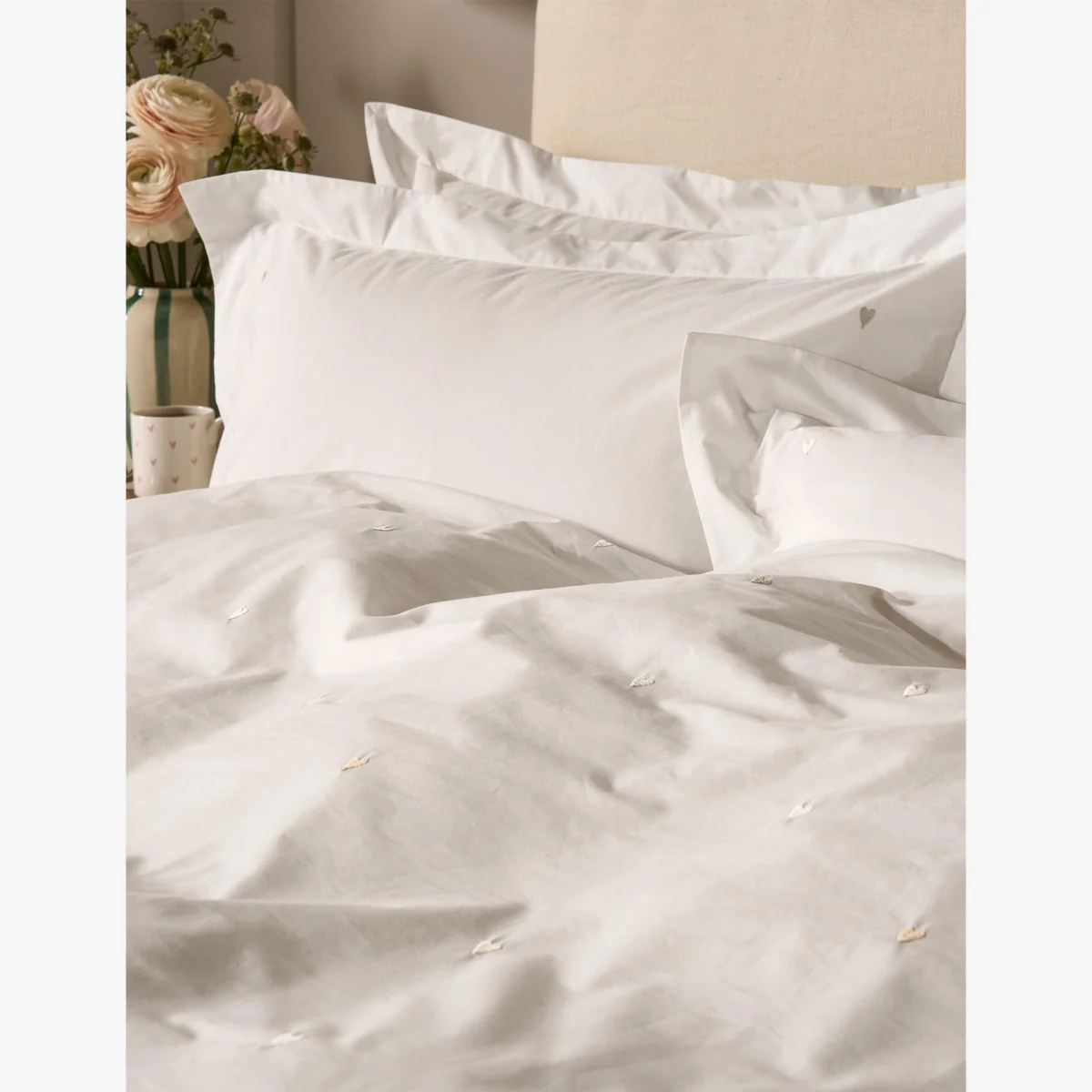Sophie Allport 2 Pack Pure Cotton Love Hearts Embroidered Pillowcases White – image 1