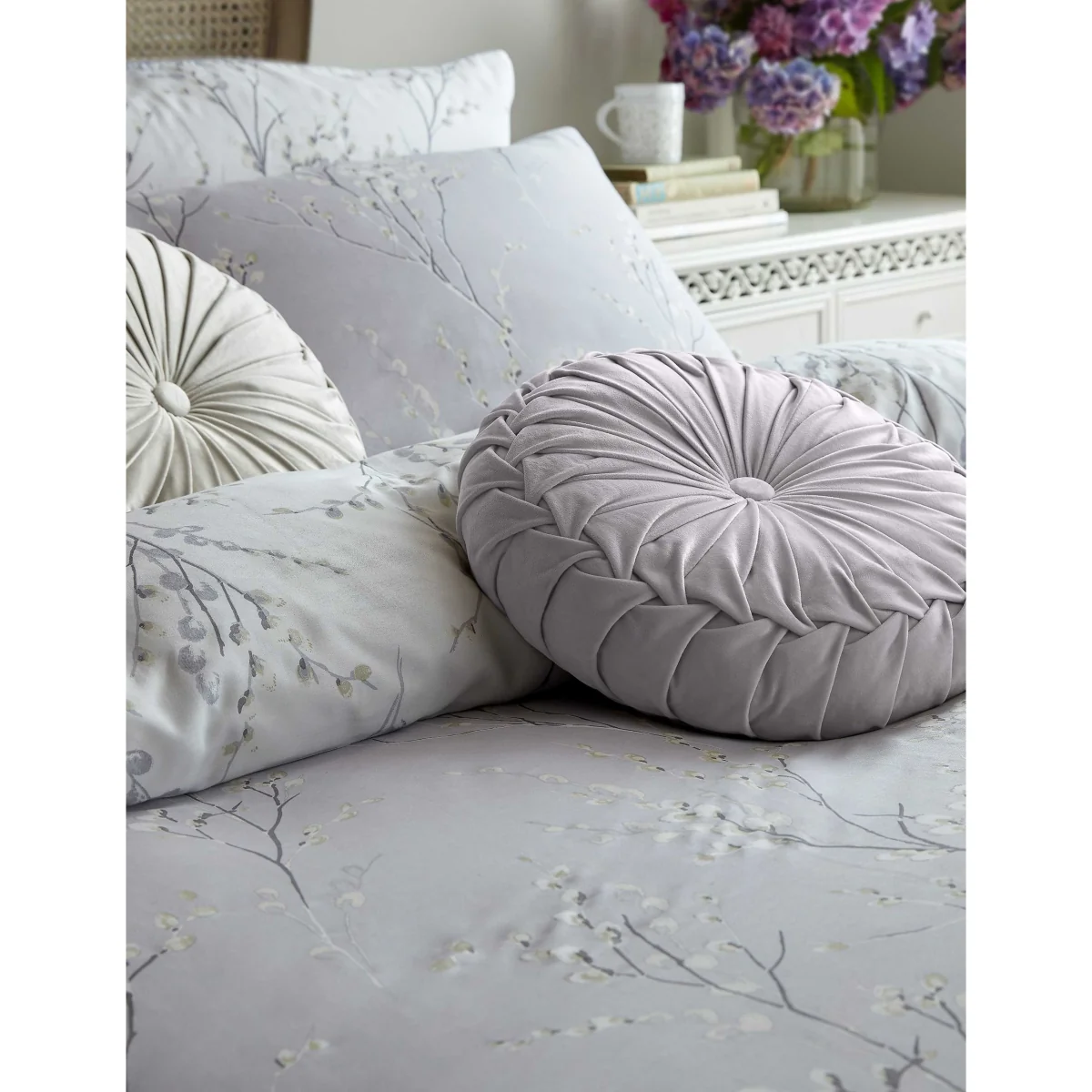 Laura Ashley 2 Pack Pure Cotton Sateen Pussy Willow Pillowcases Silver Grey – image 2