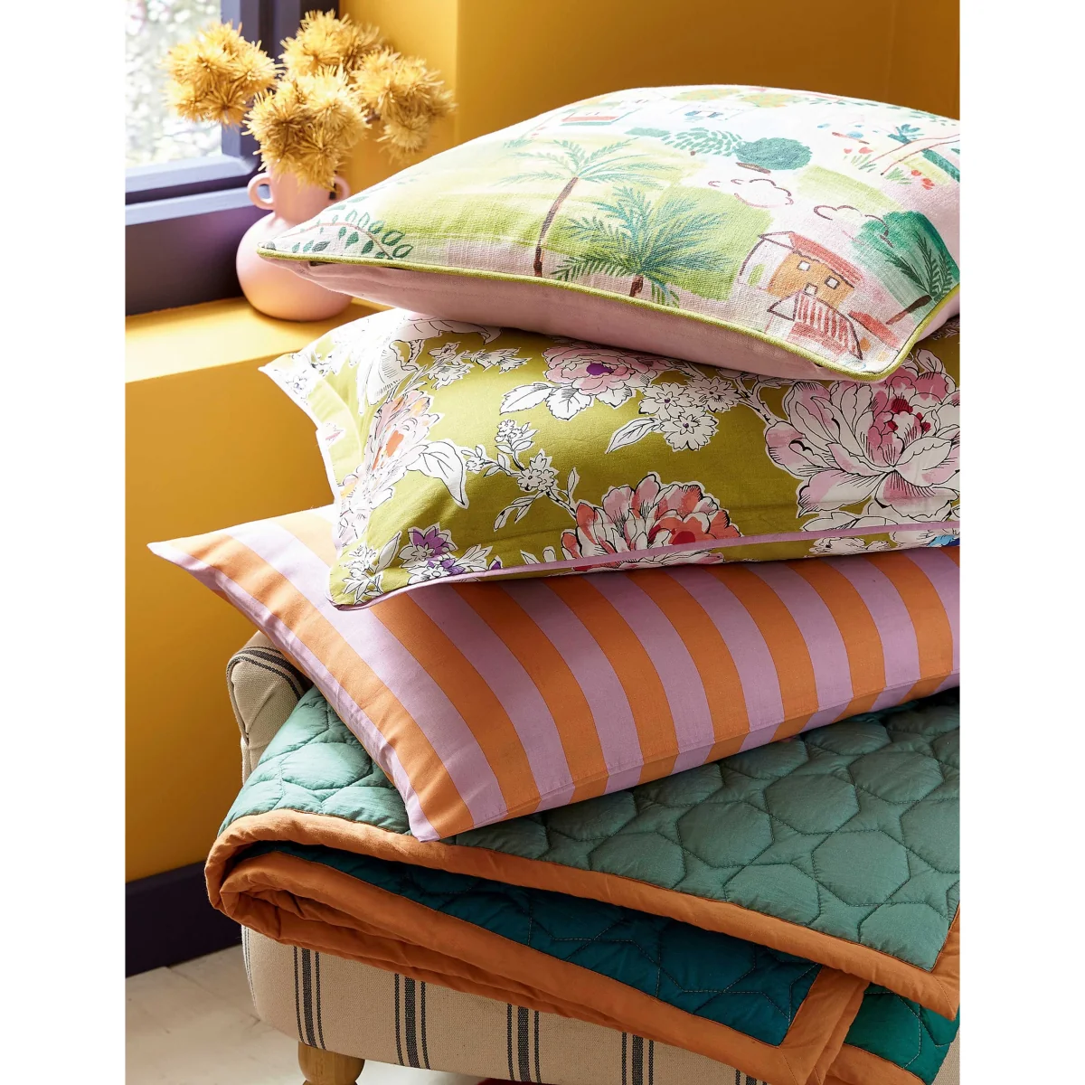 LAND & SHORE 2 Pack Pure Cotton Peony Pillowcases Orange Mix – image 3