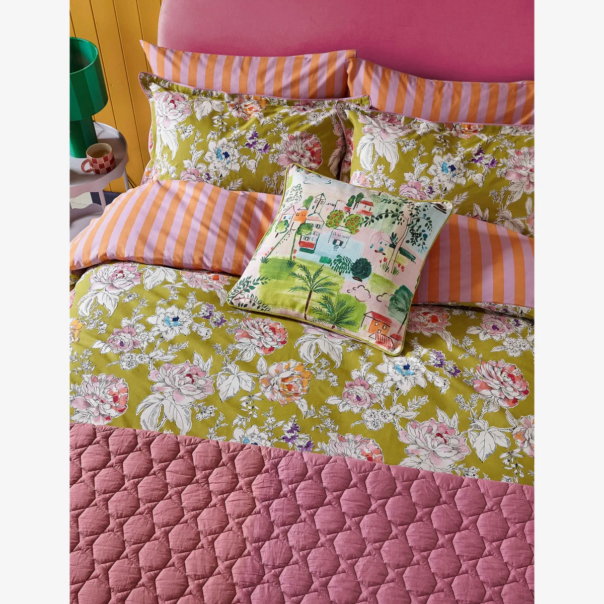 LAND & SHORE 2 Pack Pure Cotton Peony Pillowcases Orange Mix – image 1