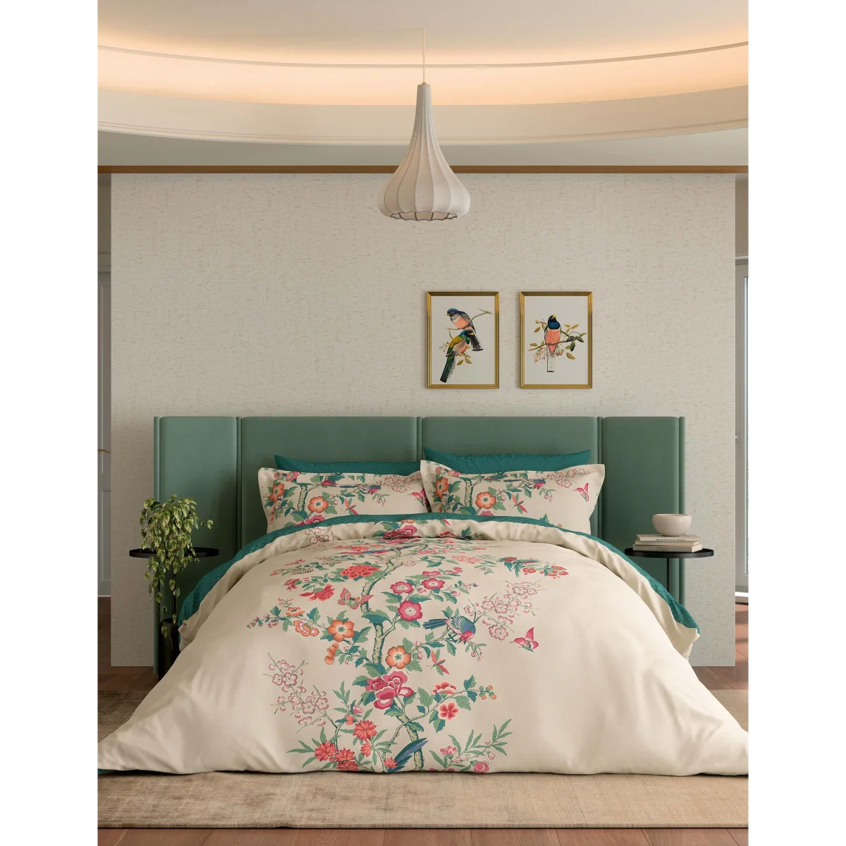 V&A 2 Pack Pure Cotton Chinese Magpie Pillowcases Teal – image 2