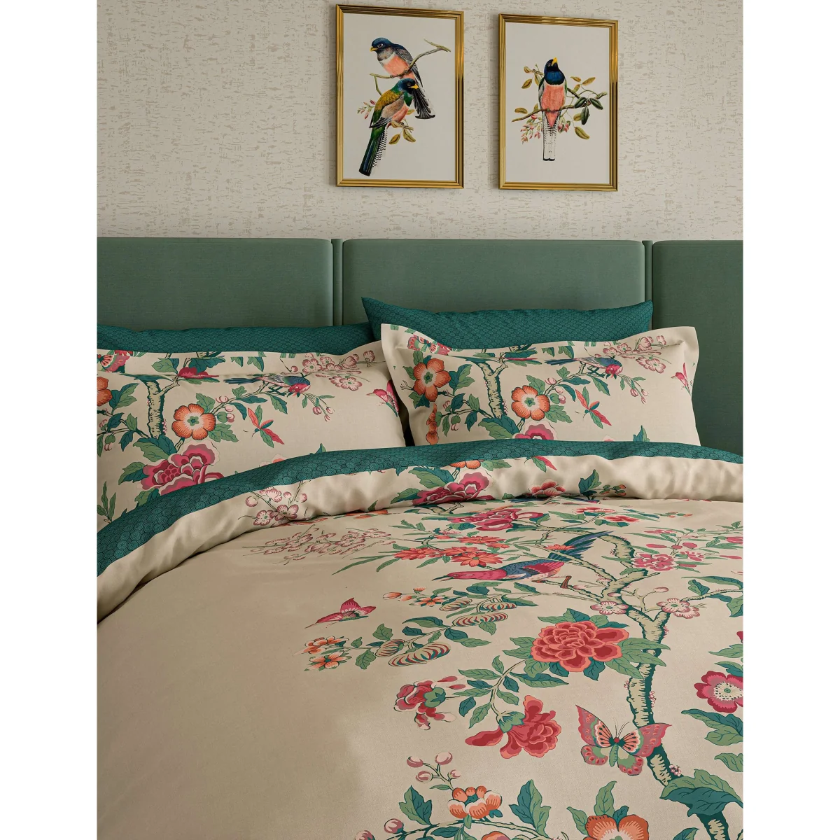 V&A 2 Pack Pure Cotton Chinese Magpie Pillowcases Teal – image 3