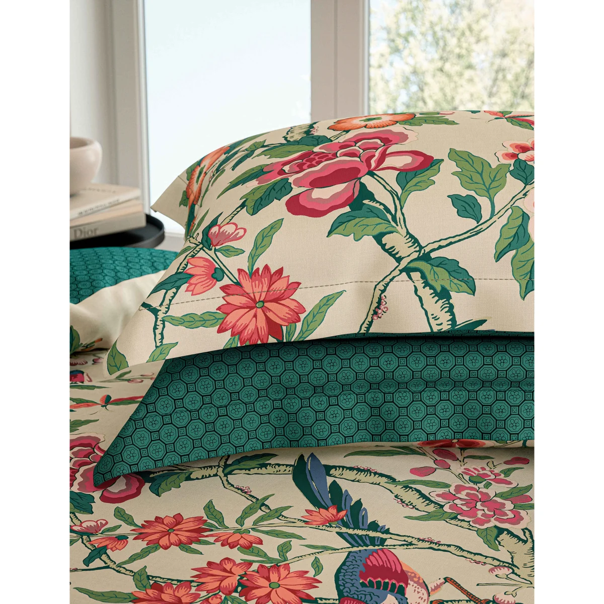 V&A 2 Pack Pure Cotton Chinese Magpie Pillowcases Teal – image 5