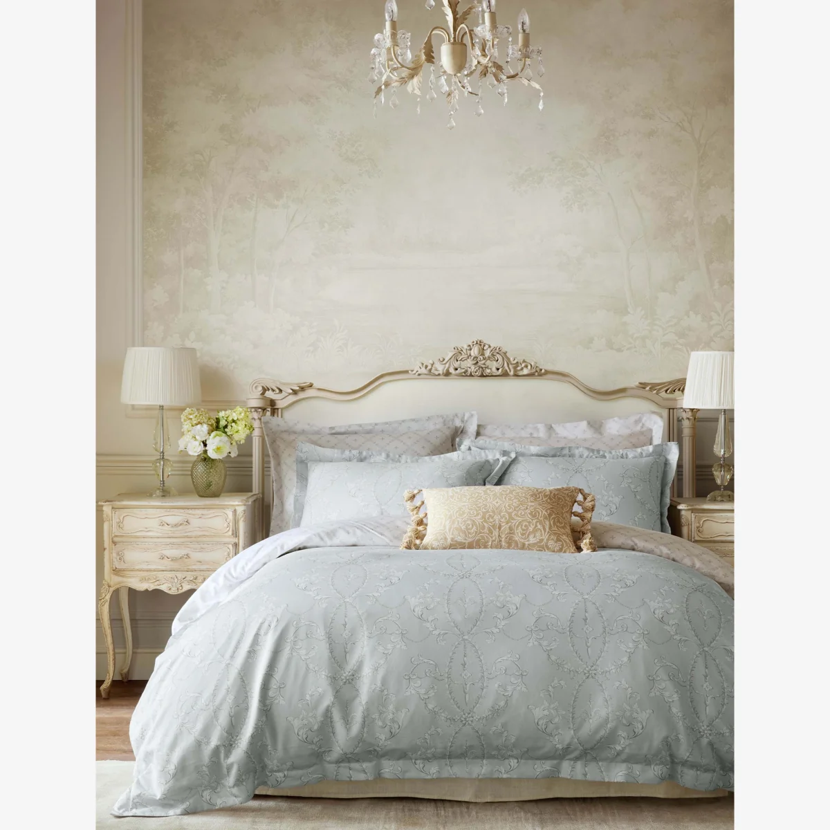 Historic Royal Palaces 2 Pack Pure Cotton Sateen Tijou Pillowcases Light Blue Mix – image 1