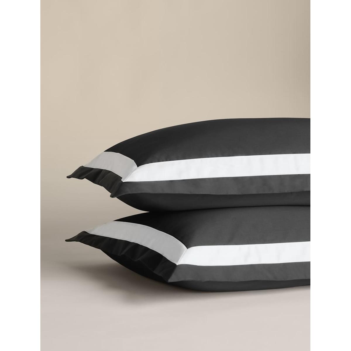 M&S X Kelly Hoppen 2 Pack Pure Cotton Double Border Pillowcases - Black Mix, Grey/White,Black/White,Black Mix – image 2