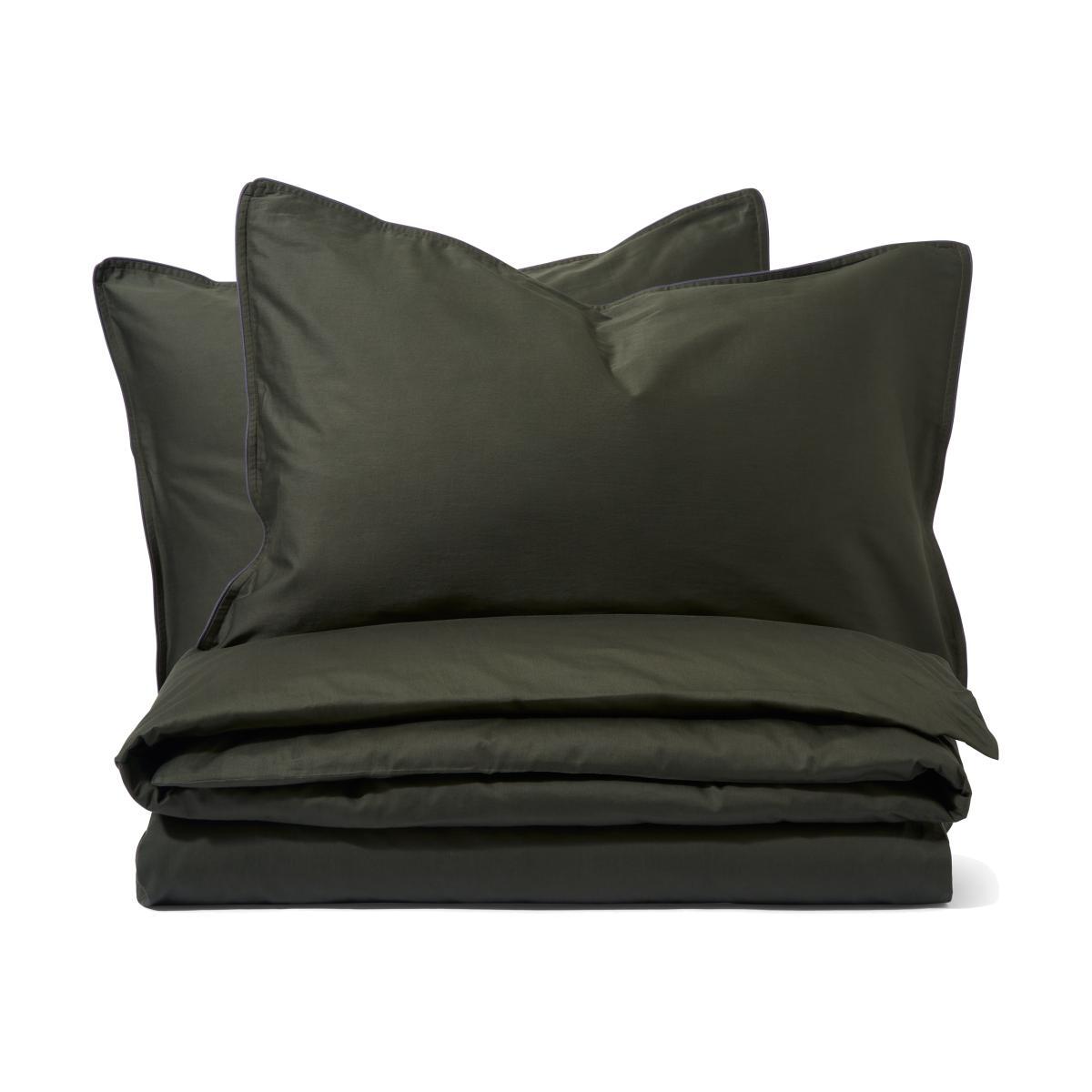 Hylia 100% Washed Cotton Sateen Duvet Cover + 2 Pillowcases, Super King, Forest Green – image 1