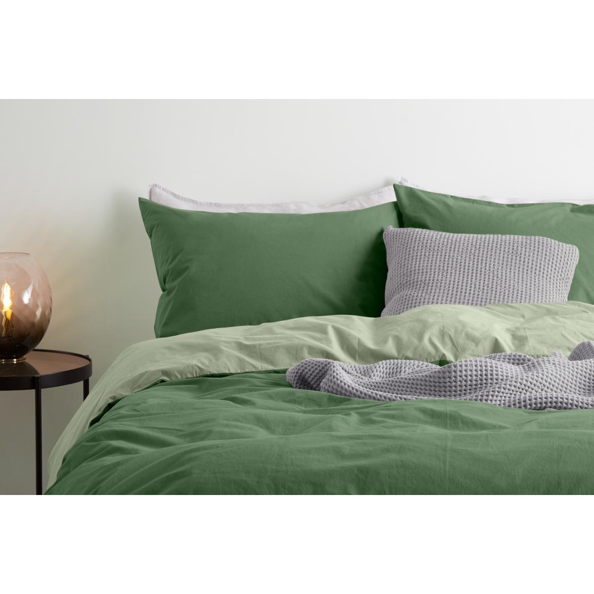 Solar 100% Cotton Reversible Duvet Cover + 2 Pillowcases, King Size, Moss Green & Soft Green – image 4