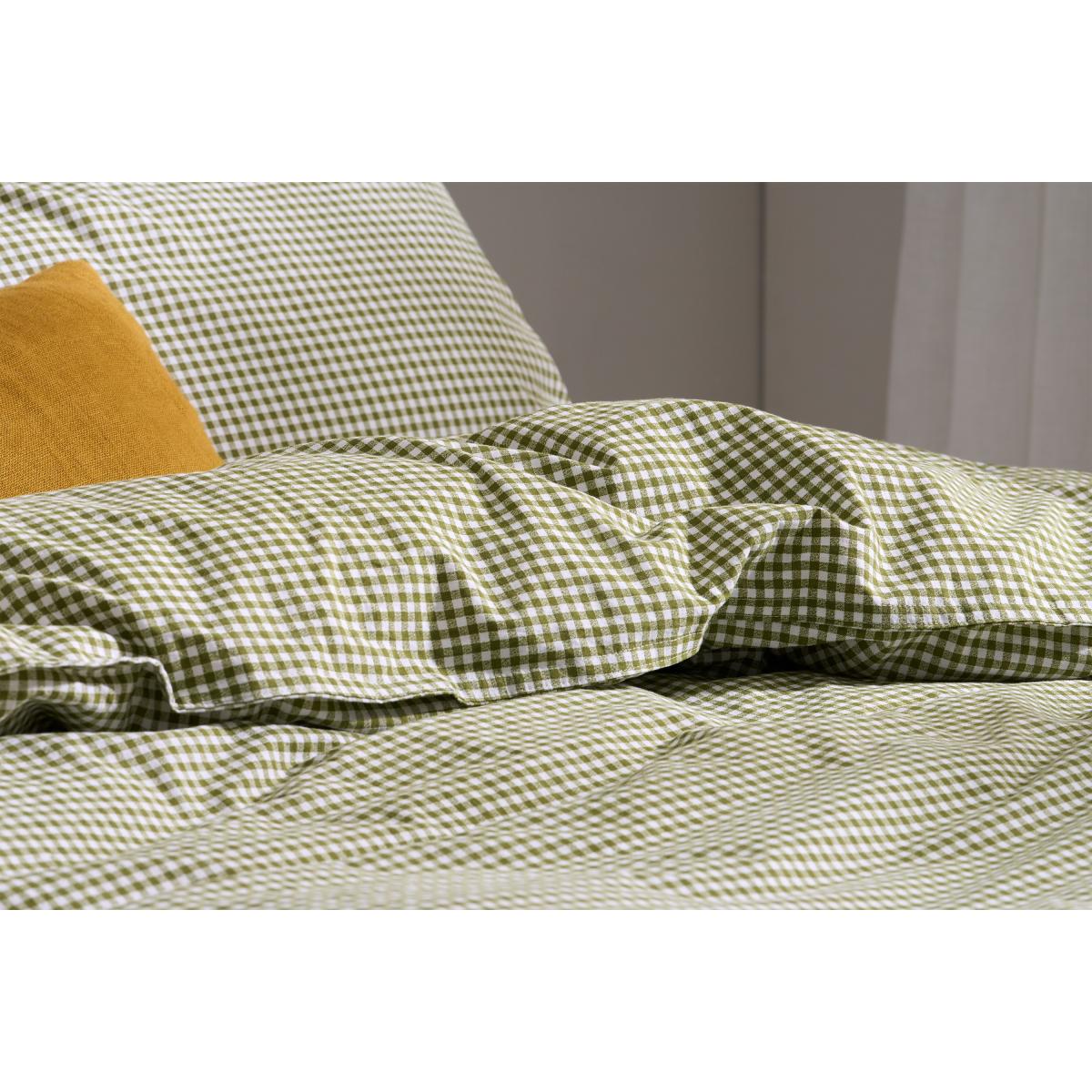 Tyce 100% Cotton Gingham Duvet Cover + 2 Pillowcases, Double, Khaki – image 5