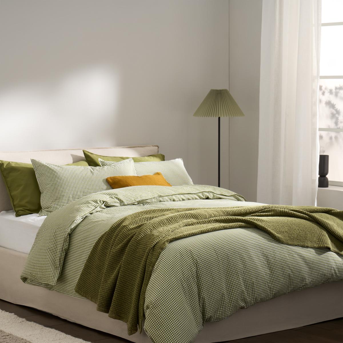 Tyce 100% Cotton Gingham Duvet Cover + 2 Pillowcases, Double, Khaki – image 7
