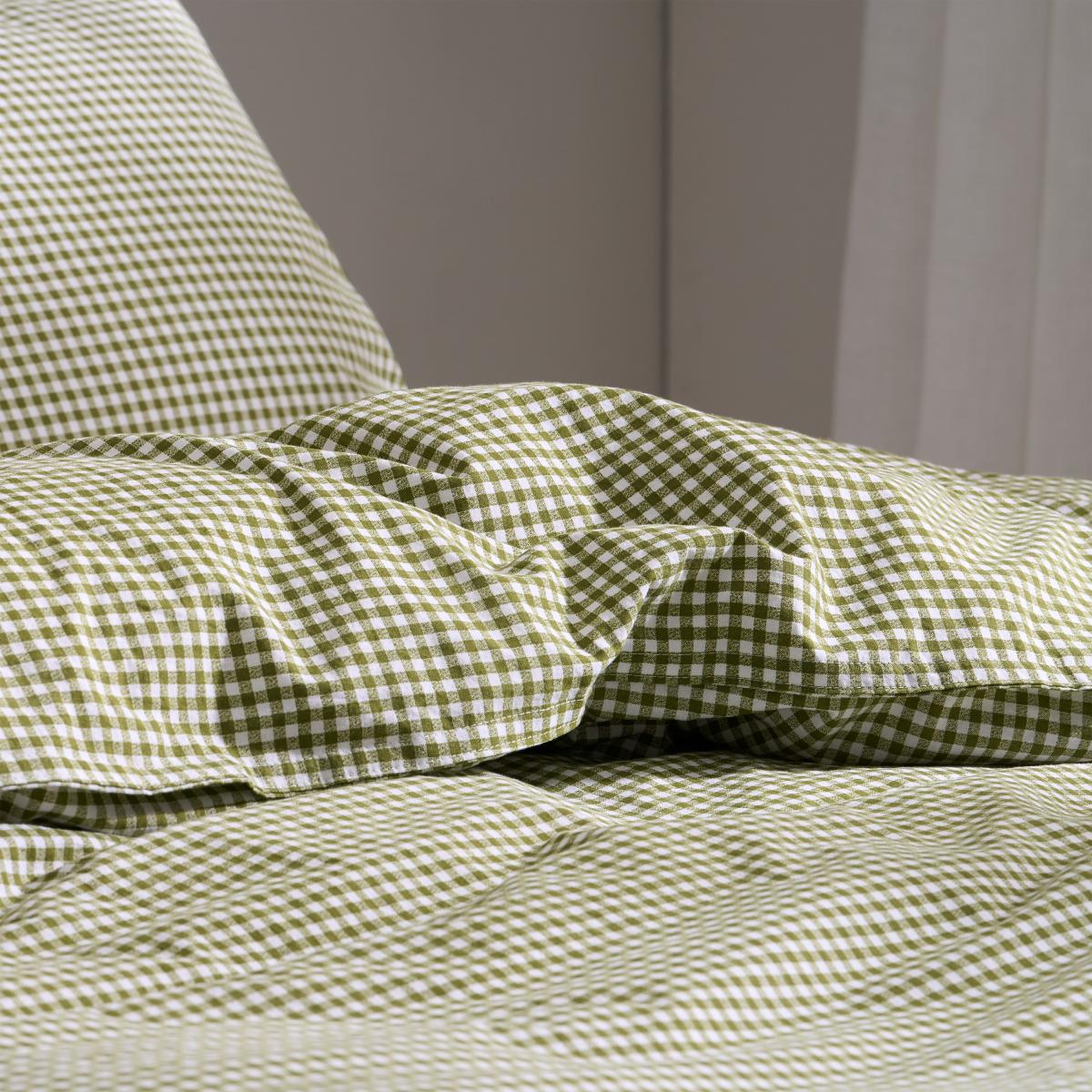 Tyce 100% Cotton Gingham Duvet Cover + 2 Pillowcases, Double, Khaki – image 9