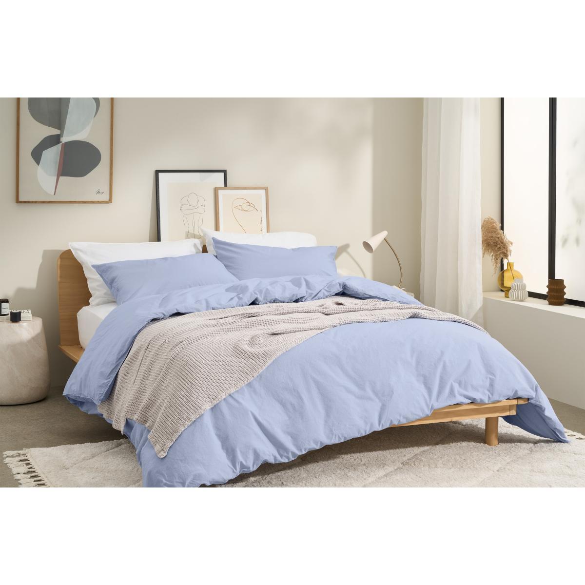 Alexia 100% Organic Stonewashed Cotton Duvet Cover + 2 Pillowcases, King, Cornflower Blue – image 3