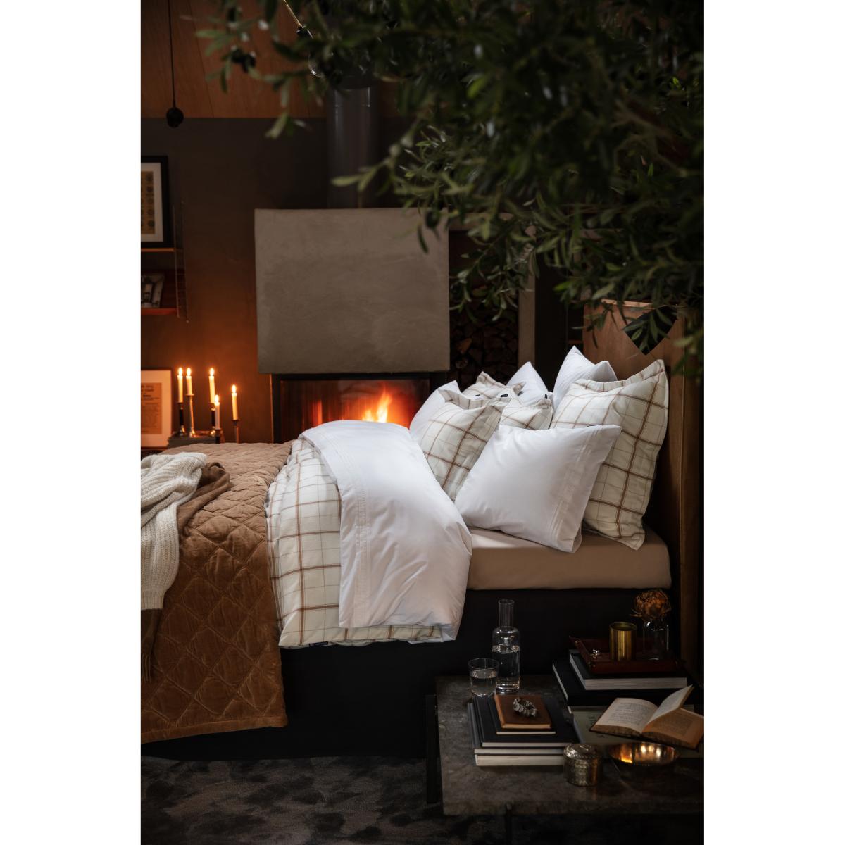 Checked pillowcase cotton-cashmere 50x60 cm Off White-Beige – image 4