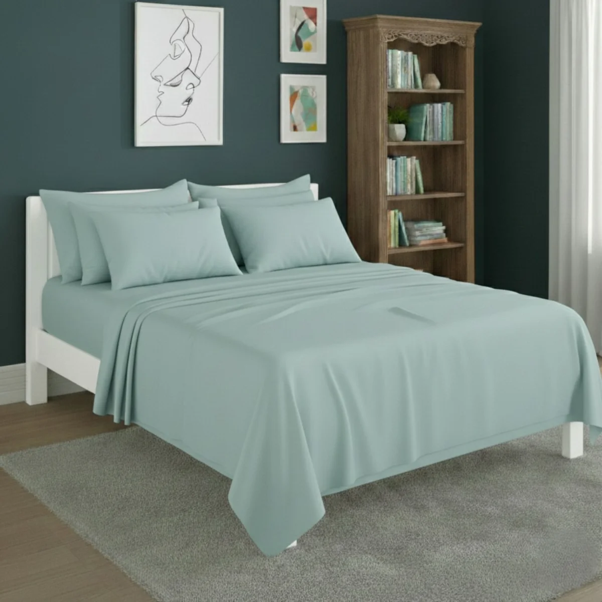 Plain Poly Cotton Easy Care Fitted Flat Sheet Matching Pillowcases Set - Peach / Double – image 12