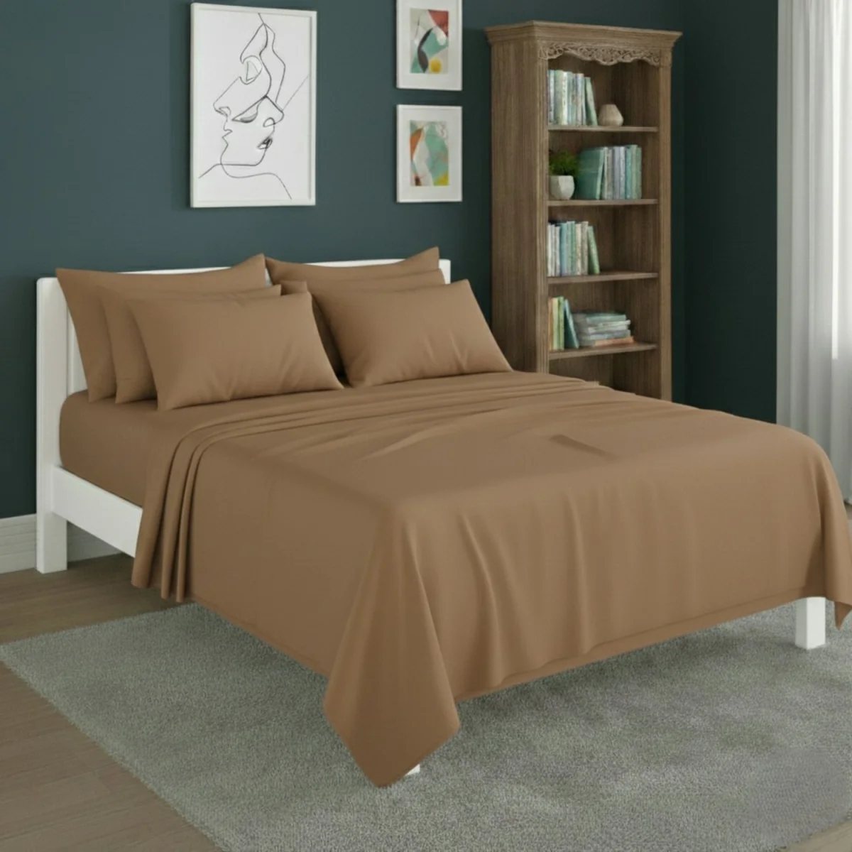 Plain Poly Cotton Easy Care Fitted Flat Sheet Matching Pillowcases Set - Peach / Double – image 14