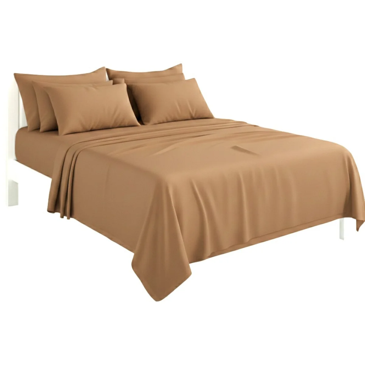 Plain Poly Cotton Easy Care Fitted Flat Sheet Matching Pillowcases Set - Peach / Double – image 15