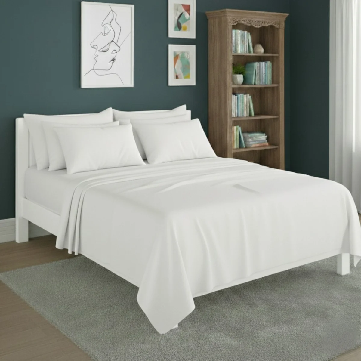 Plain Poly Cotton Easy Care Fitted Flat Sheet Matching Pillowcases Set - Peach / Double – image 3