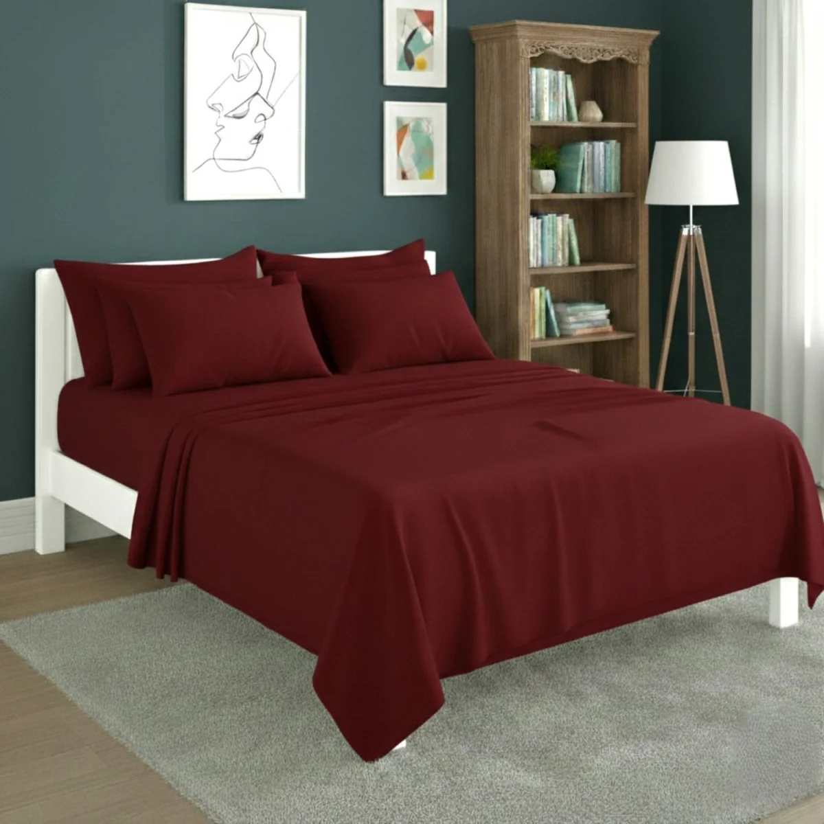 Plain Poly Cotton Easy Care Fitted Flat Sheet Matching Pillowcases Set - Peach / Double – image 23