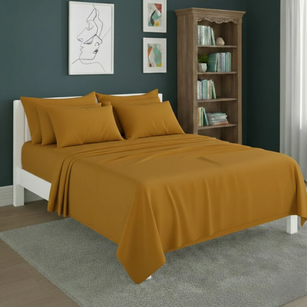 Plain Poly Cotton Easy Care Fitted Flat Sheet Matching Pillowcases Set - Peach / Double – image 29