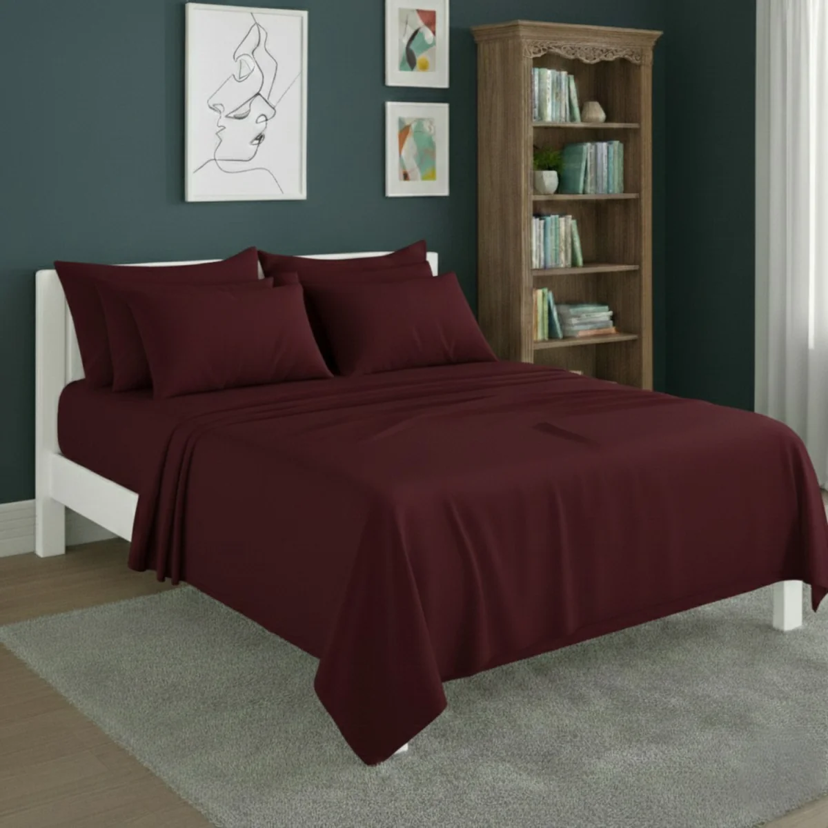 Plain Poly Cotton Easy Care Fitted Flat Sheet Matching Pillowcases Set - Peach / Double – image 31