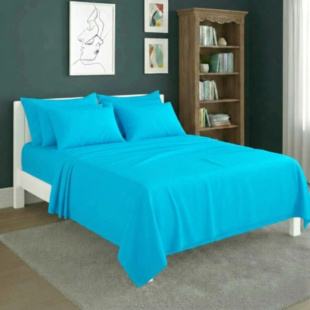 Plain Poly Cotton Easy Care Fitted Flat Sheet Matching Pillowcases Set - Peach / Double – image 33