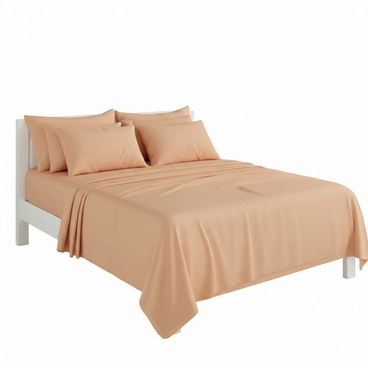 Plain Poly Cotton Easy Care Fitted Flat Sheet Matching Pillowcases Set - Peach / Double – image 37