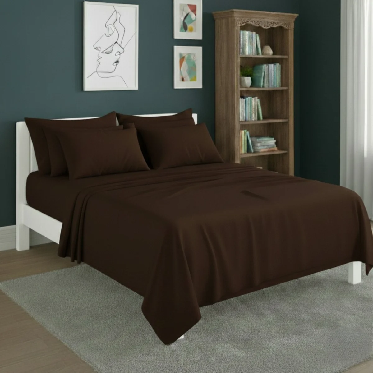 Plain Poly Cotton Easy Care Fitted Flat Sheet Matching Pillowcases Set - Peach / Double – image 5
