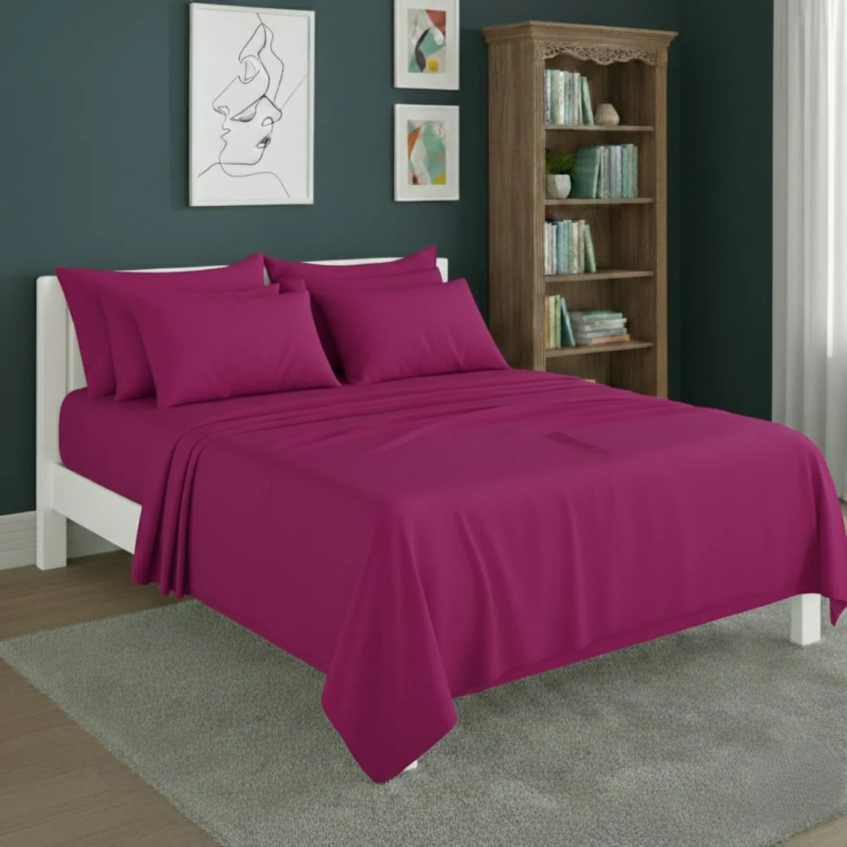 Plain Poly Cotton Easy Care Fitted Flat Sheet Matching Pillowcases Set - Peach / Double – image 7