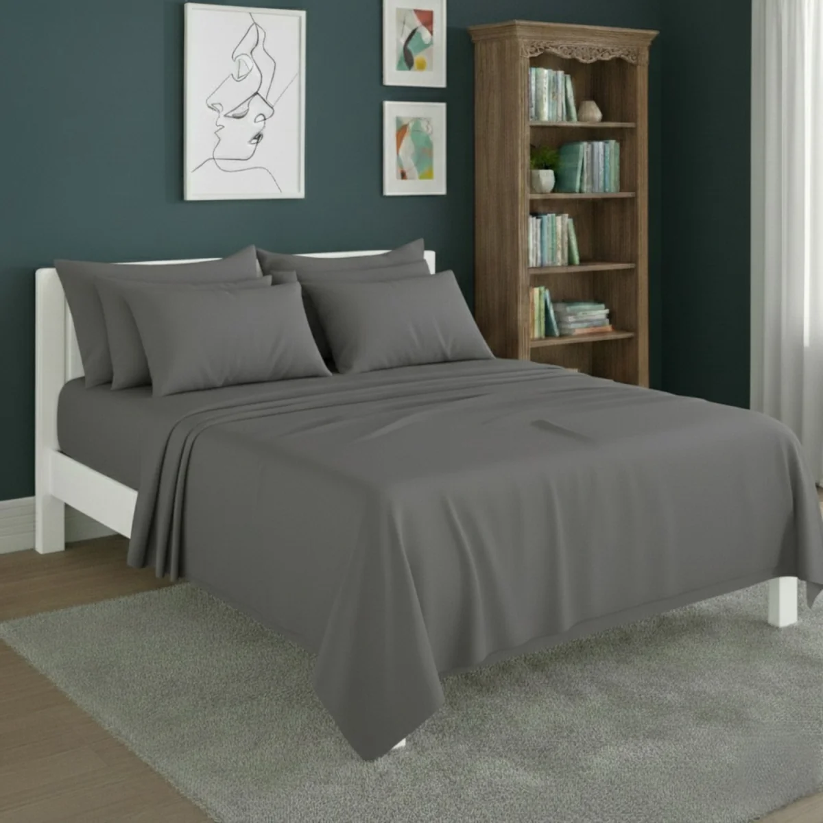 Plain Poly Cotton Easy Care Fitted Flat Sheet Matching Pillowcases Set - Peach / Double – image 8