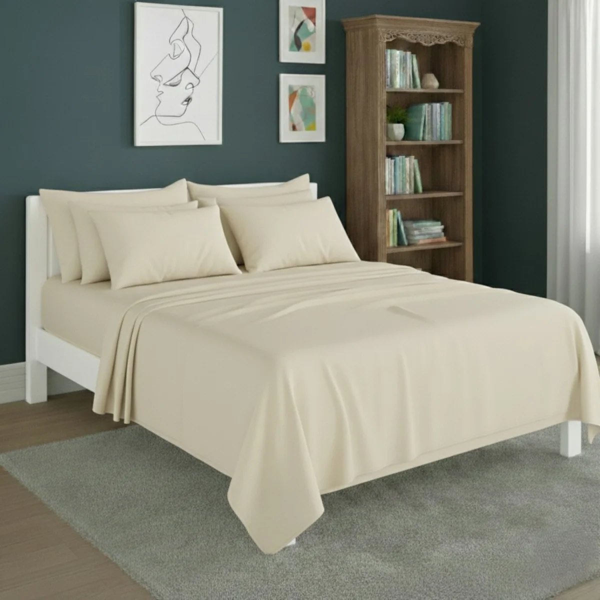 Plain Poly Cotton Easy Care Fitted Flat Sheet Matching Pillowcases Set - Peach / Double – image 10