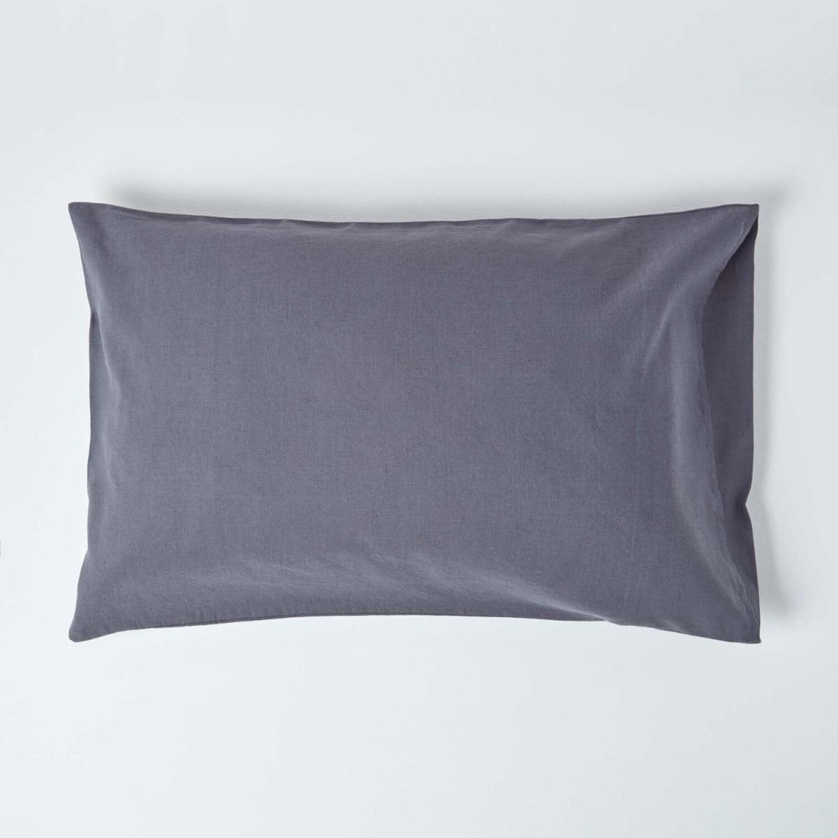 Homescapes Linen Kingsize Pillowcase, Housewife Style - Dark Grey – image 2
