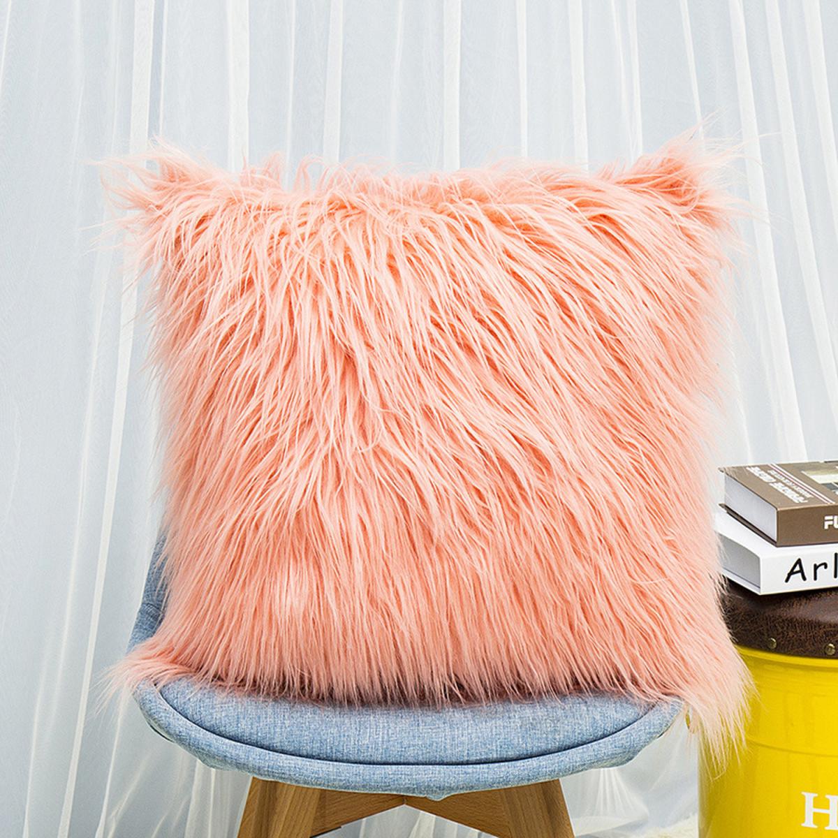 Shaggy Plush Faux Fur Decorative Pillowcase with Zipper Closure - Pink – image 2