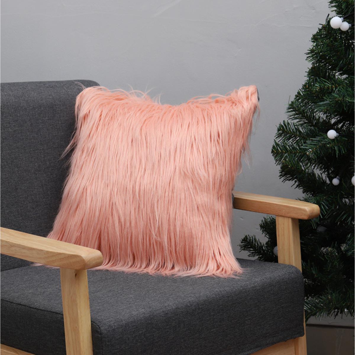 Shaggy Plush Faux Fur Decorative Pillowcase with Zipper Closure - Pink – image 3