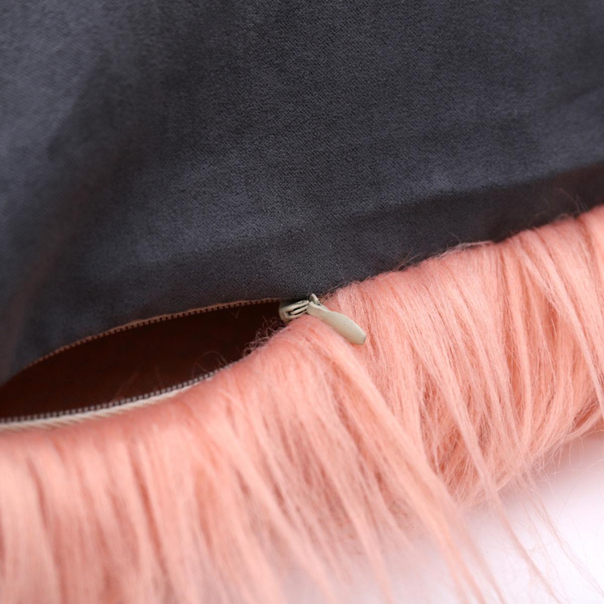 Shaggy Plush Faux Fur Decorative Pillowcase with Zipper Closure - Pink – image 4
