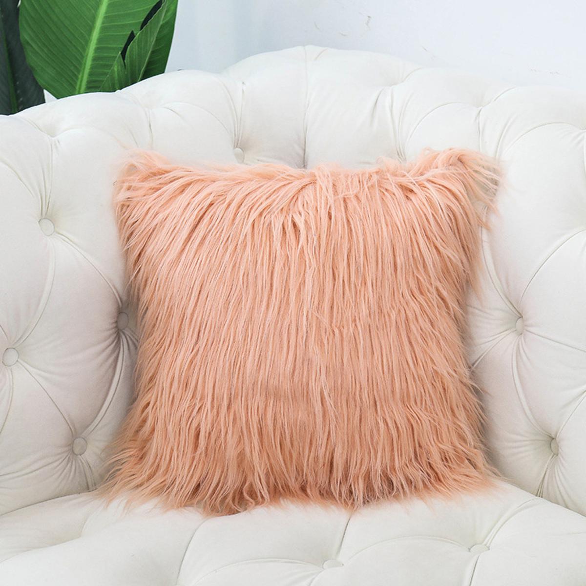 Shaggy Plush Faux Fur Decorative Pillowcase with Zipper Closure - Pink – image 5