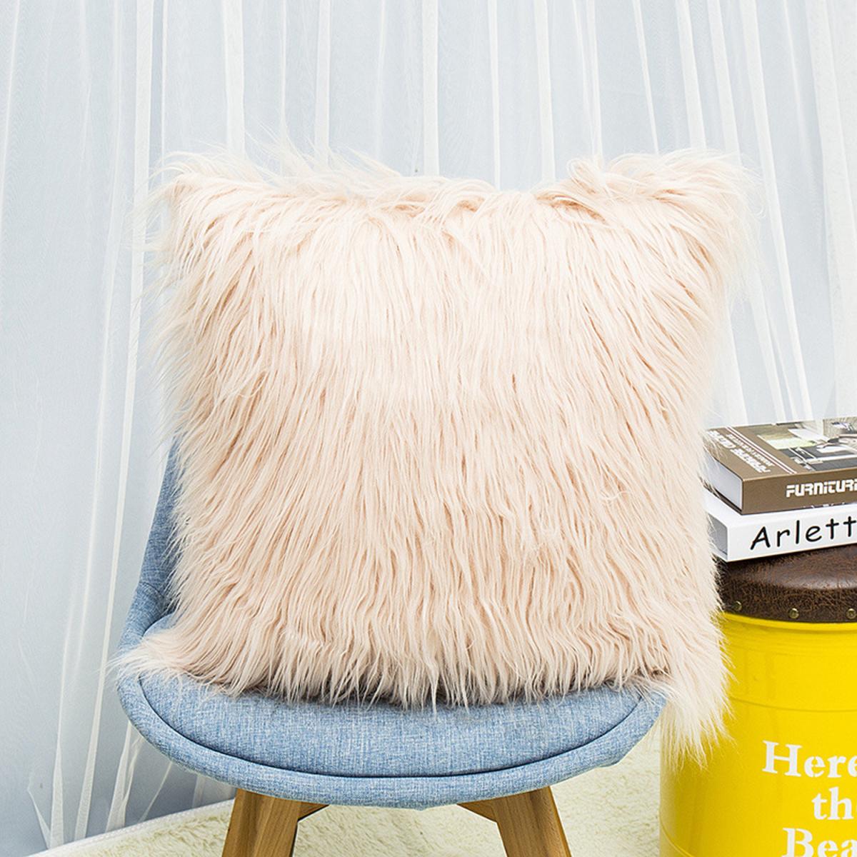 Shaggy Plush Faux Fur Decorative Pillowcase with Zipper Closure - Pink – image 6