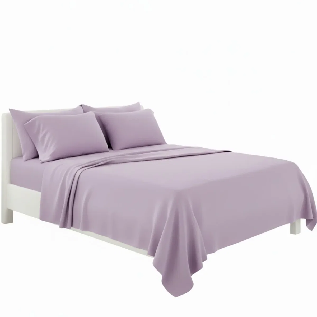 Plain Poly Cotton Easy Care Fitted Flat Sheet Matching Pillowcases Set - Lilac / Double – image 2