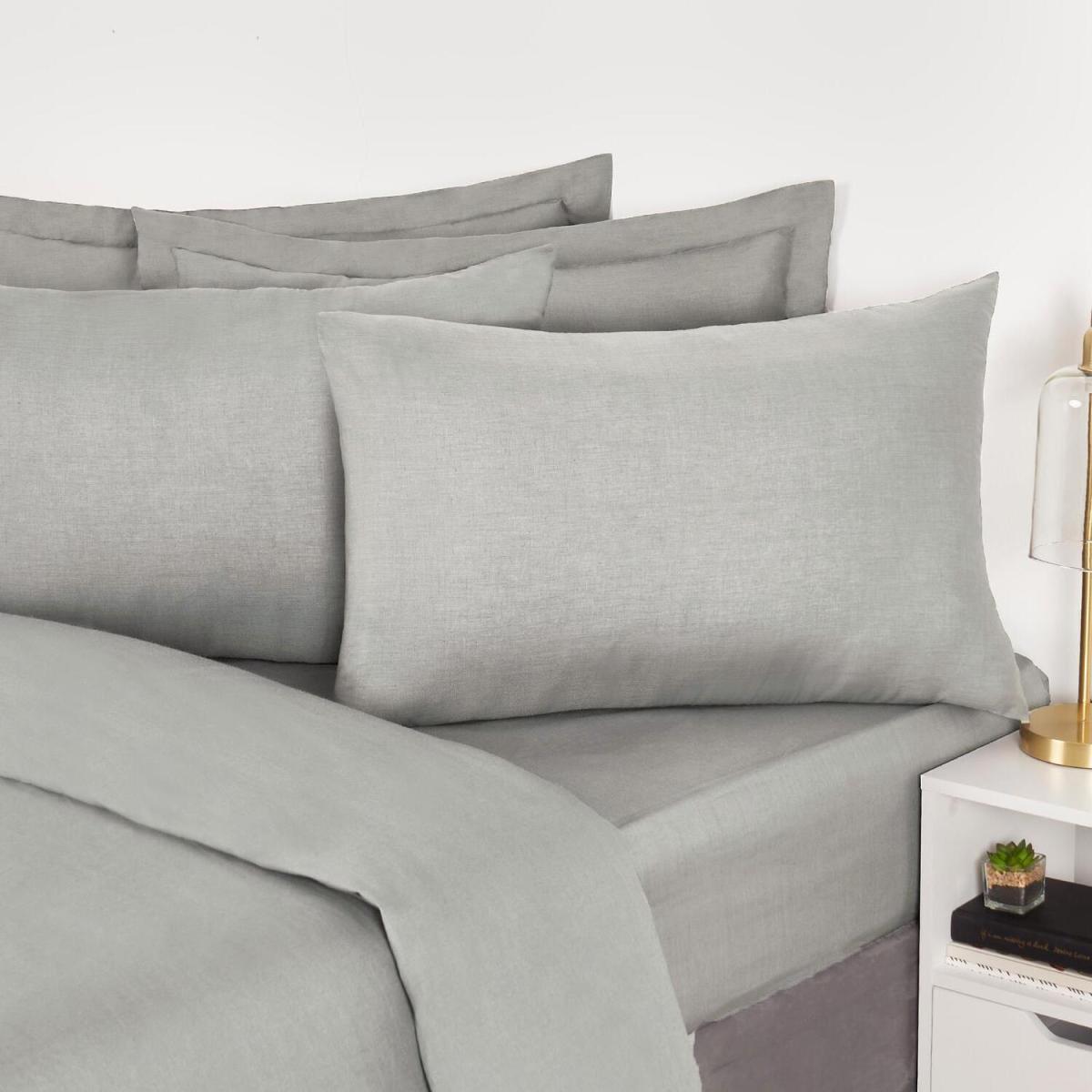 OHS 100 Cotton 300TC 2 x Housewife Pair of Pillowcases - Light Grey – image 3