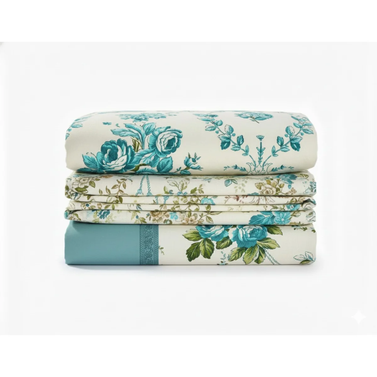 Soft Floral Brushed Cotton Fitted Flat Sheet And Matching Pillowcases - Teal / Single – image 2